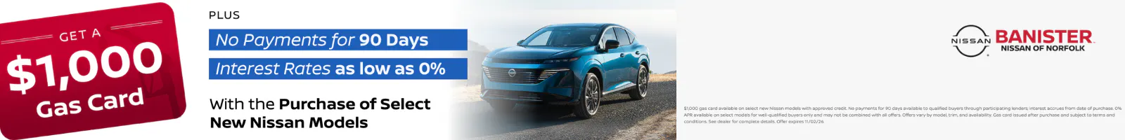 Get a $1,000 Gas Card | Banister Nissan of Norfolk