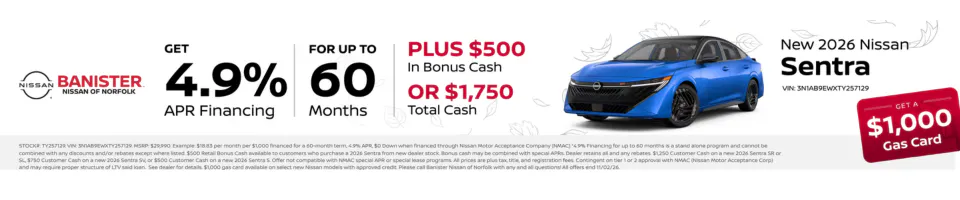 New 2026 Nissan Sentra | Banister Nissan of Norfolk