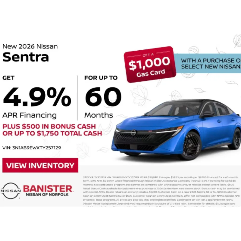 New 2026 Nissan Sentra | Banister Nissan of Norfolk