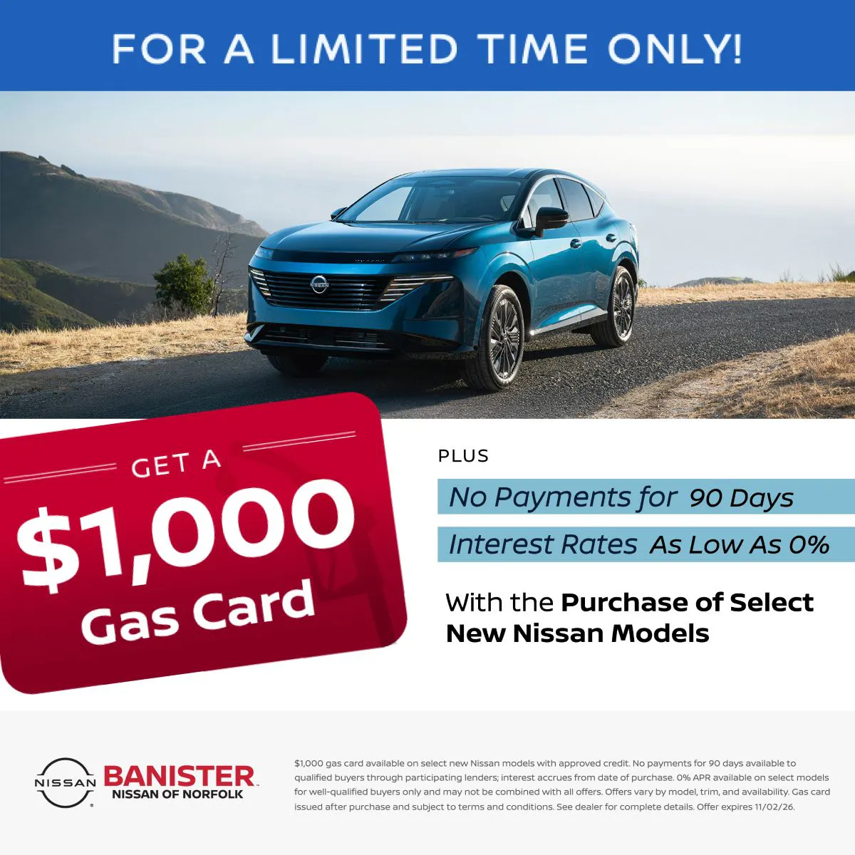 Get a $1,000 Gas Card | Banister Nissan of Norfolk