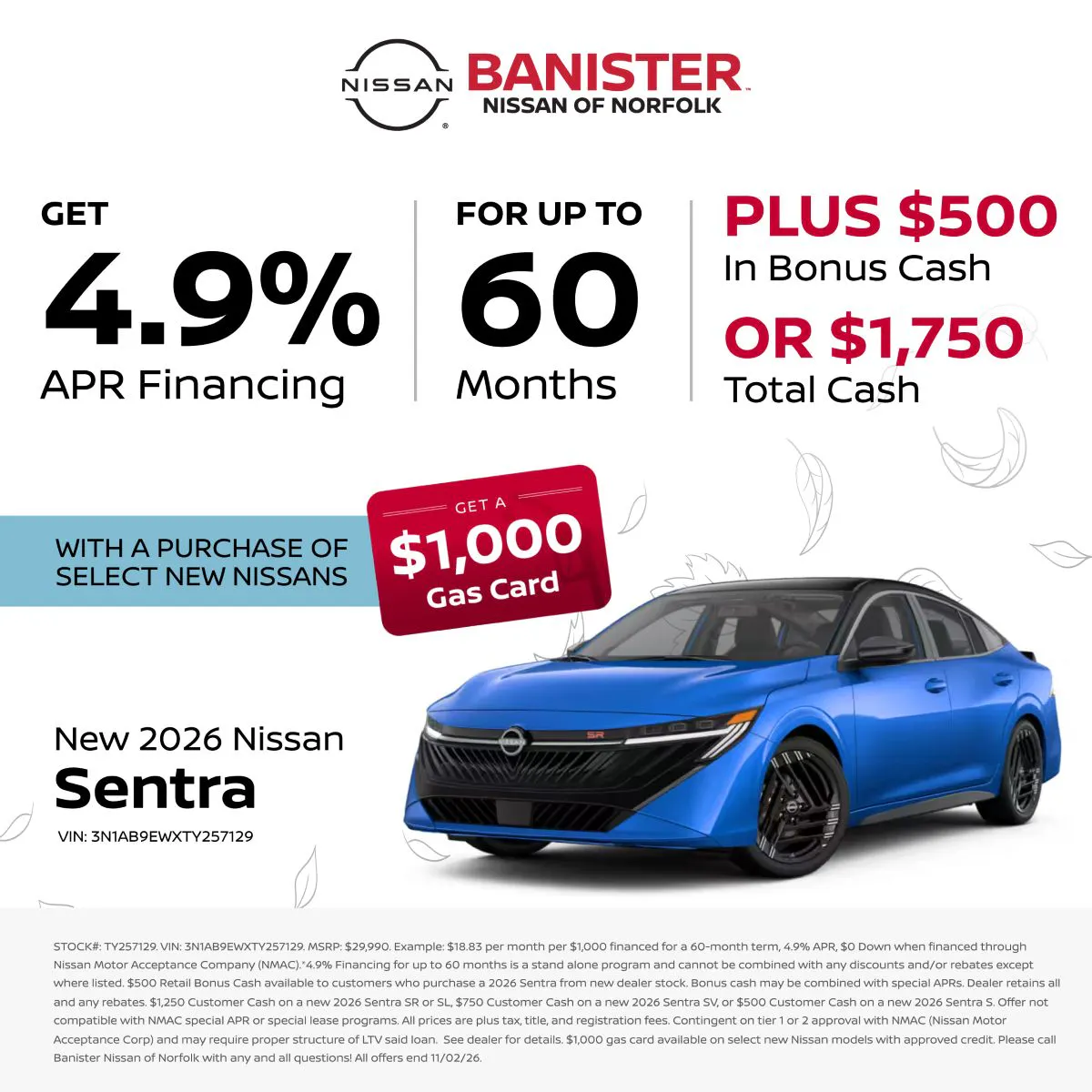 New 2026 Nissan Sentra | Banister Nissan of Norfolk