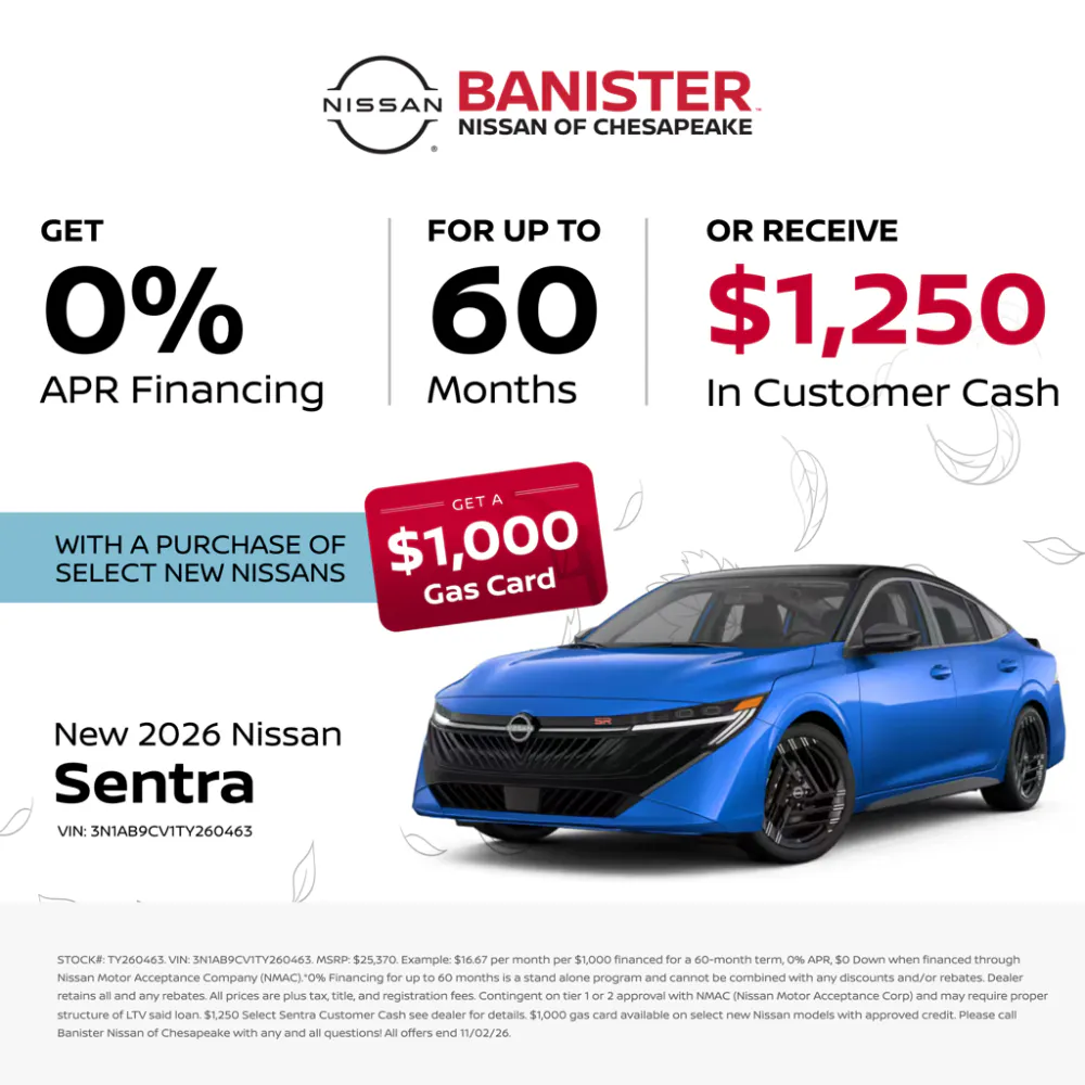 New 2026 Nissan Sentra | Banister Nissan of Chesapeake