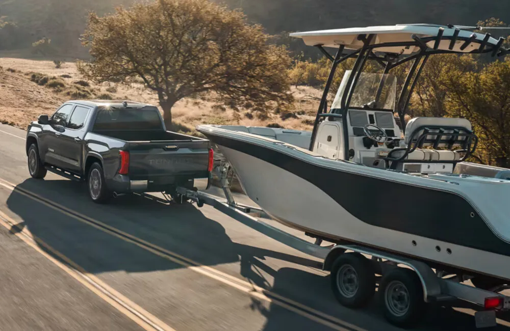 A Toyota Tundra trailering a center console fishing boat