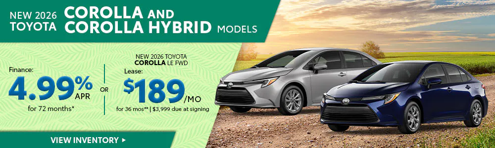 New 2026 Toyota Corolla and Corolla Hybrid Models | Brewer Airport Toyota