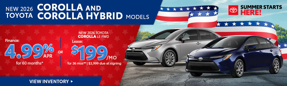 New 2026 Toyota Corolla and Corolla Hybrid Models | Brewer Airport Toyota
