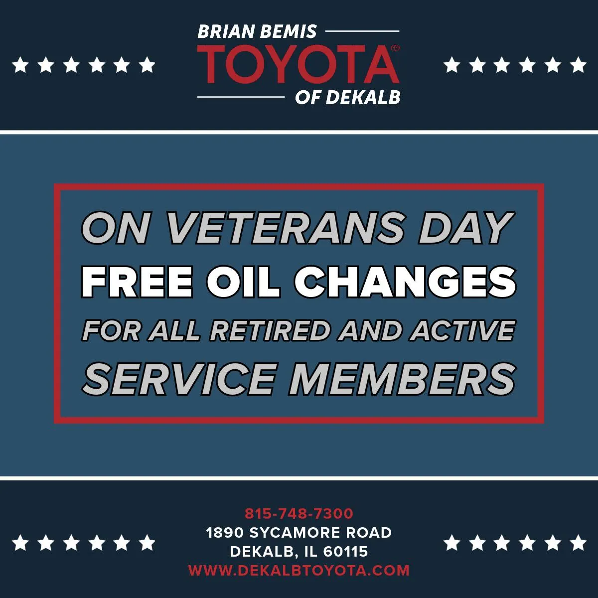 November 11, 2026: Veterans Day Free Oil Change
