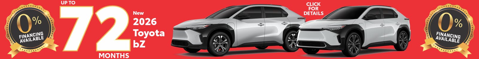 Toyota bZ 0%apr up to 72mos