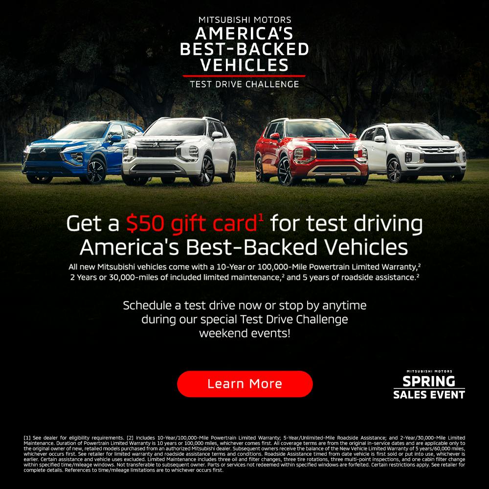 Get a $50 gift card for test driving America’s Best-Backed vehicles