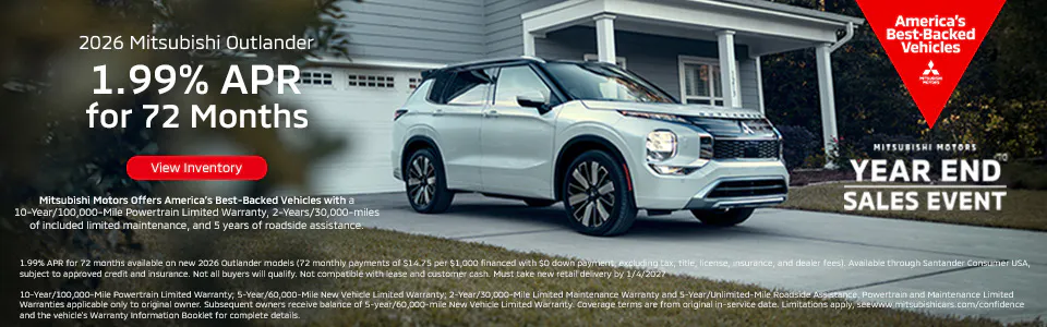 2026 Outlander 1.99% APR 72 Months – Year End Sales Event (YESE) New SRP Banner | City Auto Mitsubishi
