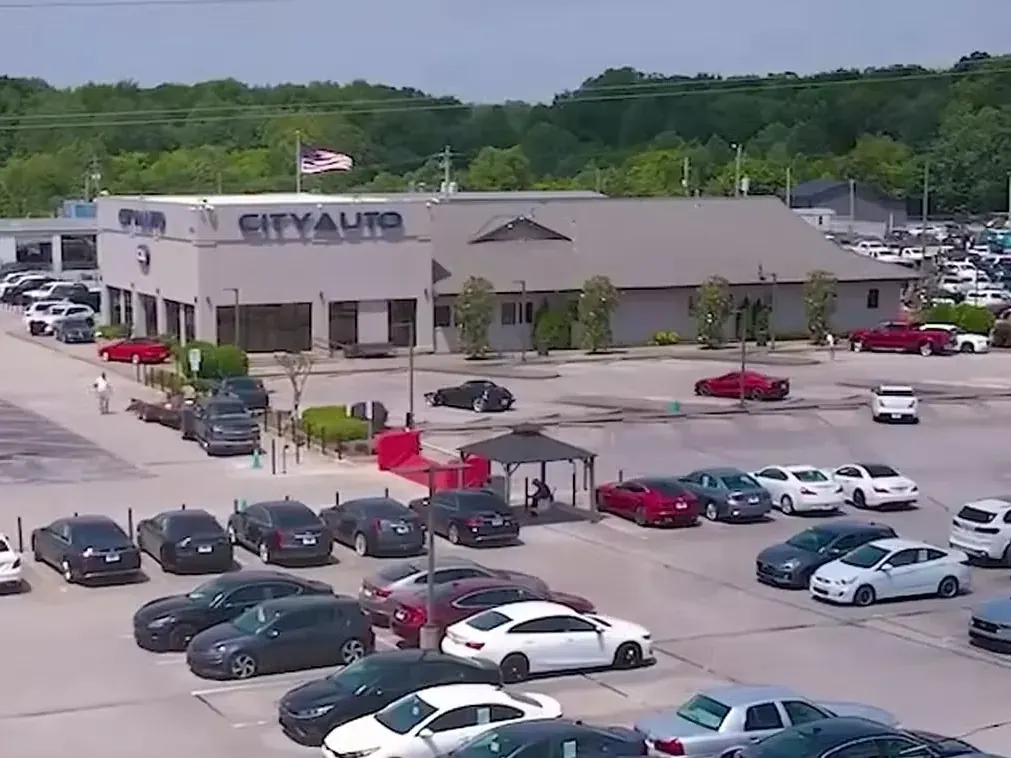 Aerial view of the City Auto Memphis dealership and lot on Elmore Road