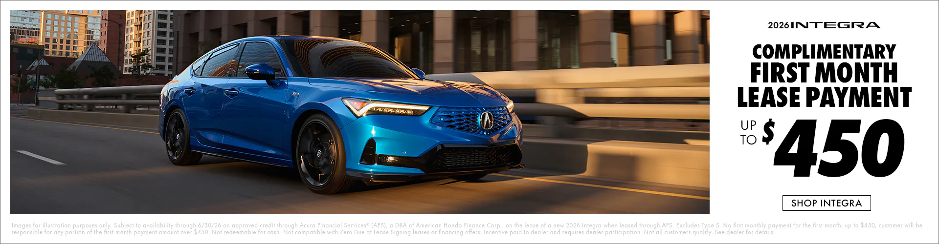 2026 Integra Complimentary First Month Lease Payment