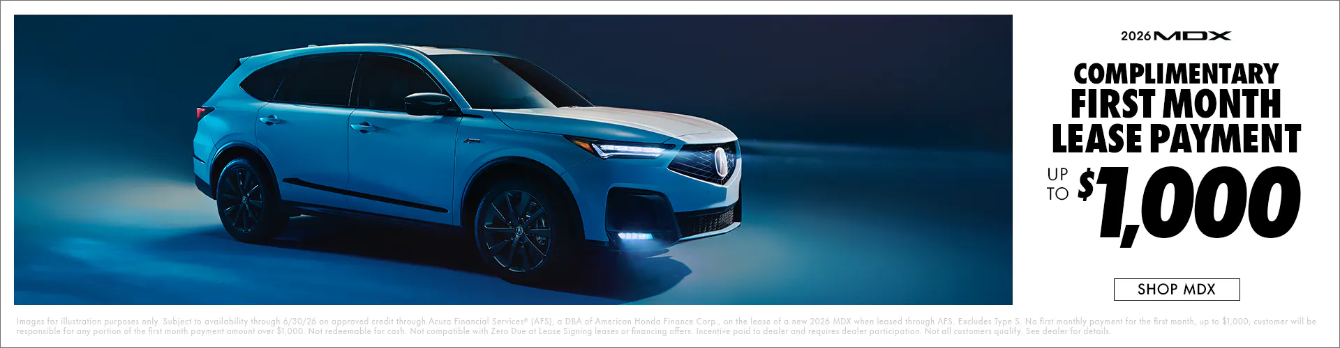 2026 MDX Complimentary First Month Lease Payment