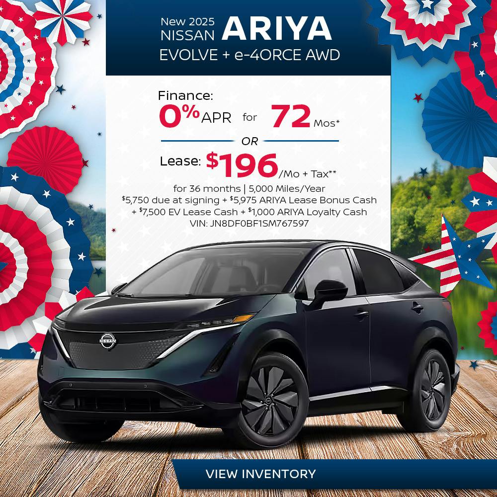 New 2025 Nissan ARIYA EVOLVE + e-4ORCE AWD | First Nissan