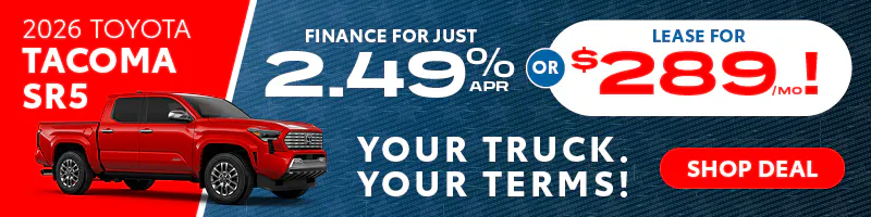 2026 Toyota Tacoma SR5 – May APR or Lease Offer SRP Banner | Five Star Toyota of Milledgeville
