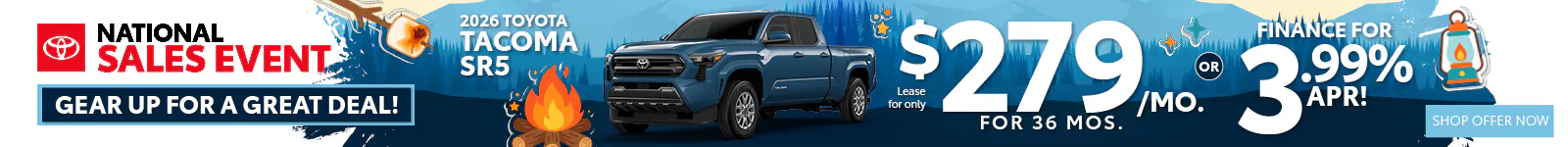 New 2026 Toyota Tacoma SR5 – August Lease or APR Offer