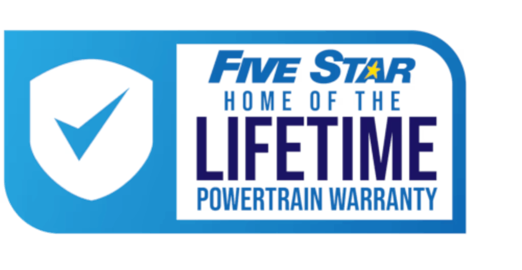 blue and white lifetime warranty logo with checkmark