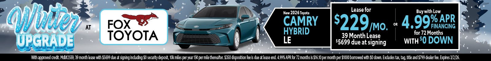 2026 Toyota Camry Hybrid Lease & APR