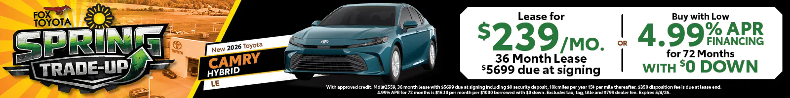 2026 Toyota Camry Hybrid Lease & APR
