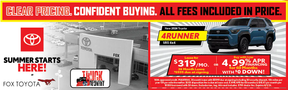 2026 Toyota 4Runner Lease & APR | Fox Toyota