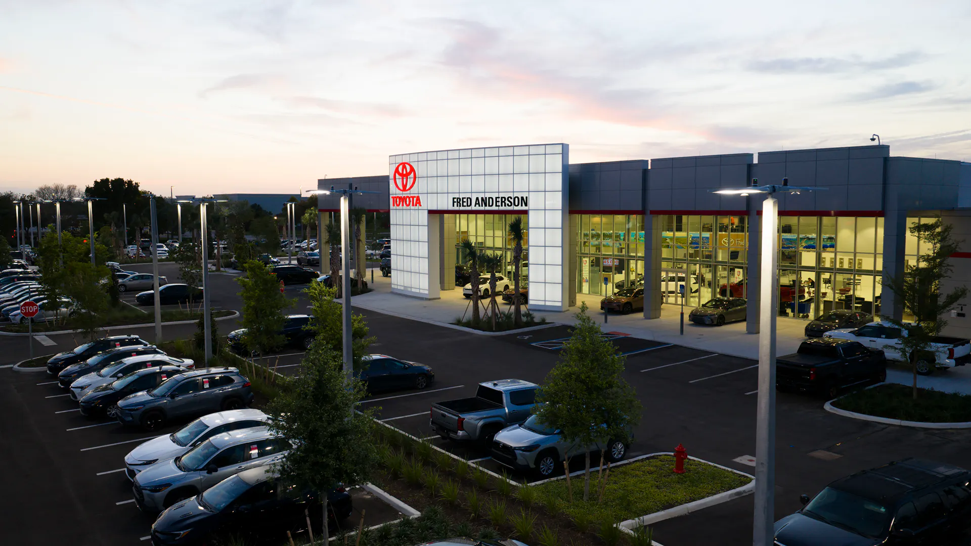 Fred Anderson Toyota of Cape Coral dealership at night
