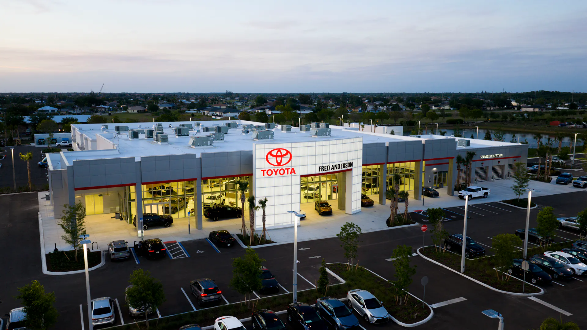 Aerial view of Fred Anderson Toyota of Cape Coral