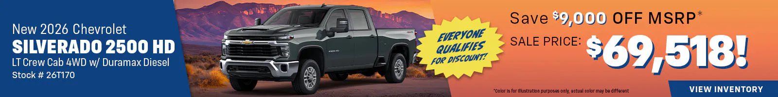 New 2026 Chevrolet Silverado 2500 HD w/ Duramax Diesel LT Crew Cab 4WD