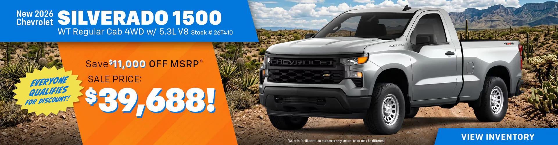 New 2026 Chevrolet Silverado 1500 w/ 5.3L V8 WT Regular Cab 4WD