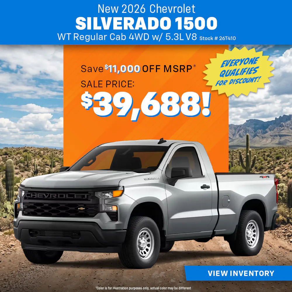 New 2026 Chevrolet Silverado 1500 w/ 5.3L V8 WT Regular Cab 4WD