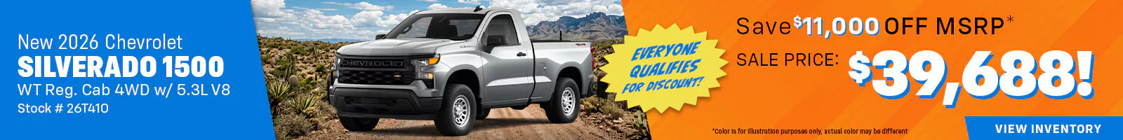 New 2026 Chevrolet Silverado 1500 w/ 5.3L V8 WT Regular Cab 4WD