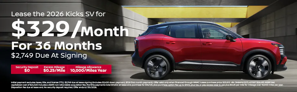 Lease 2026 Kicks SV for $329 Per Month | Gray-Daniels Nissan Brandon
