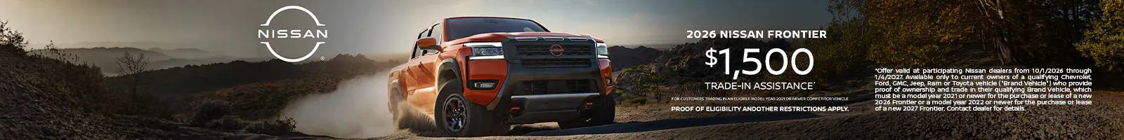 2026 Nissan Frontier $1500 Trade-In Allowance