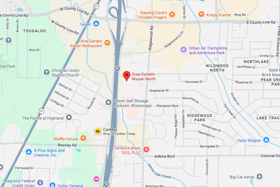 Map showing Gray-Daniels Nissan North in Jackson