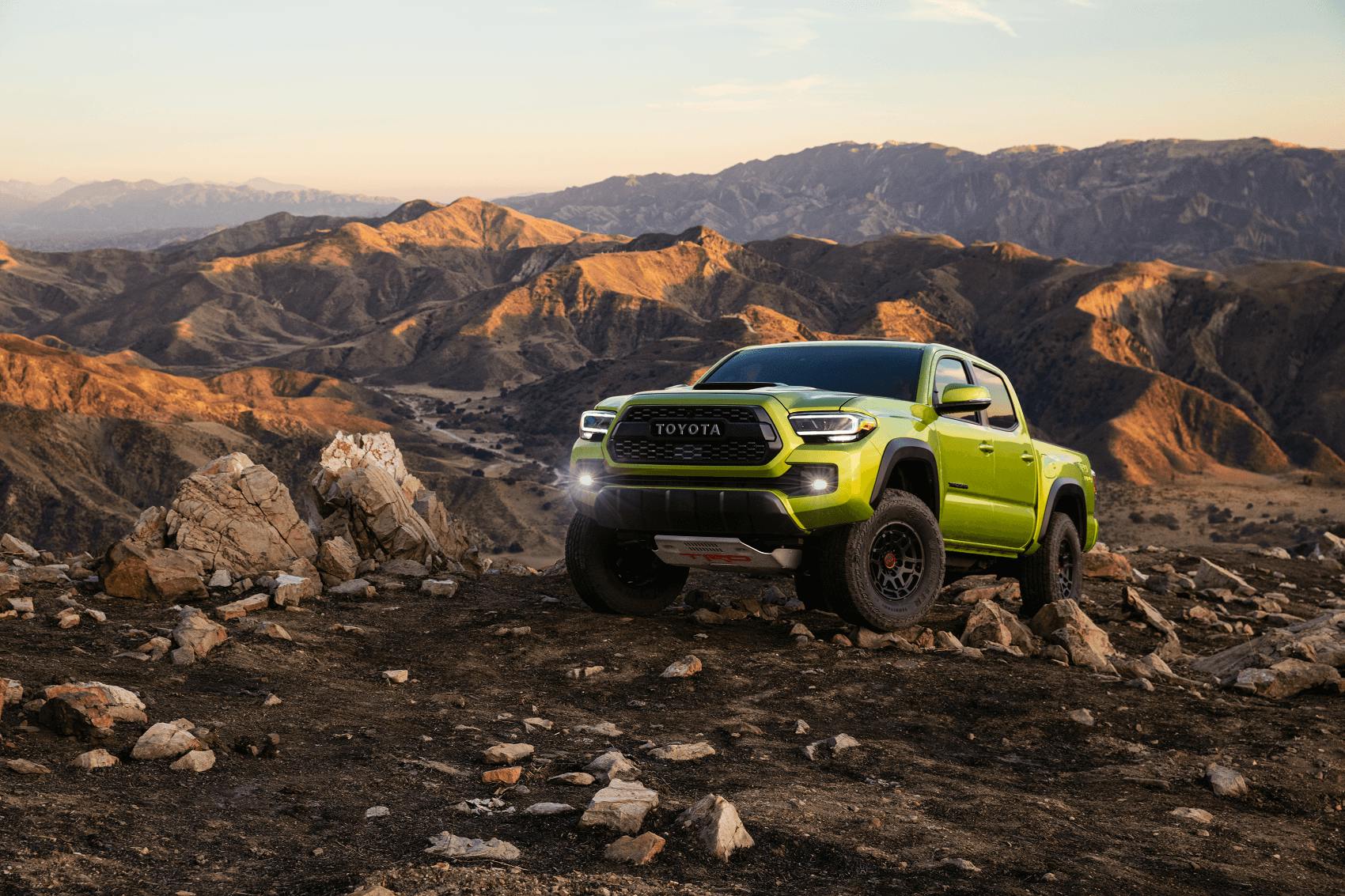 Neon Green Toyota Tacoma Mountainscape