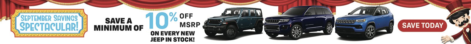 Save a Minimum of 10% Off MSRP on Every New Jeep In Stock