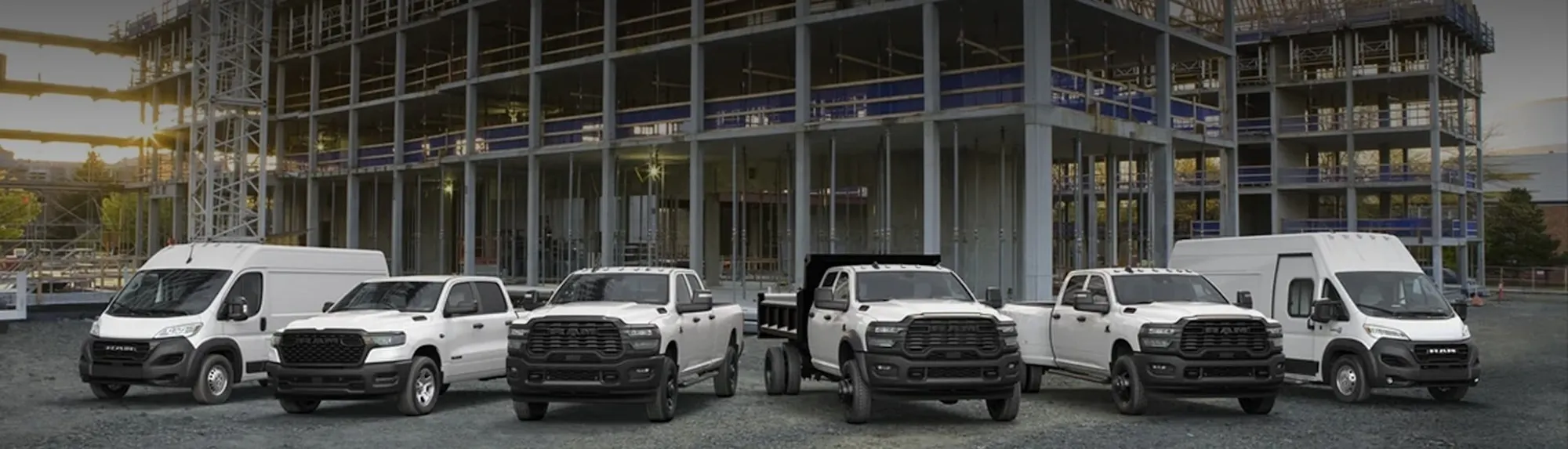 Ram commercial trucks and vans at a construction site