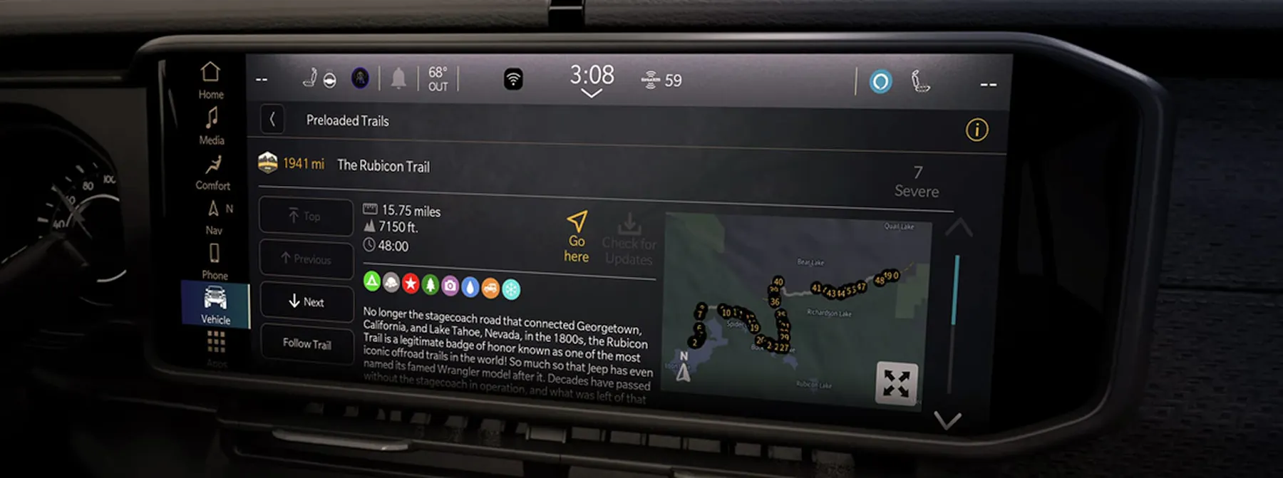 Vehicle infotainment dashboard with Uconnect technology