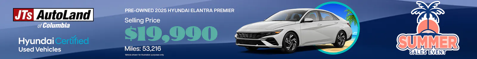 2025 Hyundai Elantra Premier Selling Price: $19,990 Miles: 53,216 | JTs AutoLand of Columbia