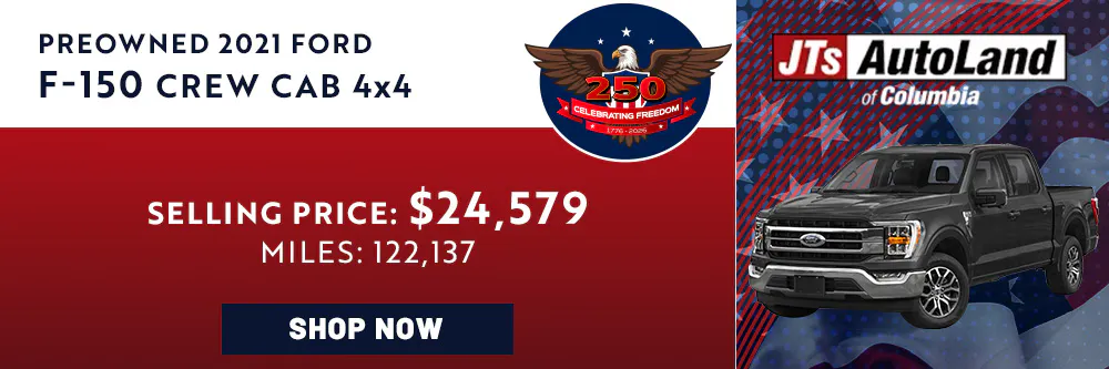 2021 Ford F-150 Crew Cab 4×4 Selling Price: $24,579 Miles: 122,137 | JTs AutoLand of Columbia