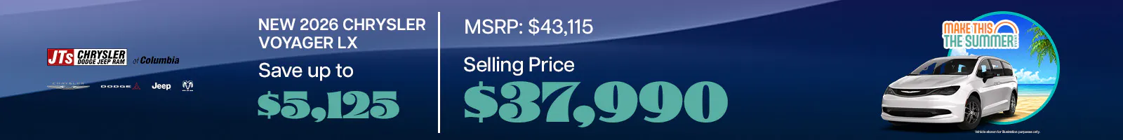 New 2026 Chrysler Voyager LX Save up to $5,125 MSRP: $43,115 Selling price: $37,990.