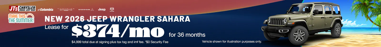 Lease for $374/mo for 36 months $4,999 total due at signing plus tax tag and imf fee. *$0 Security Fee