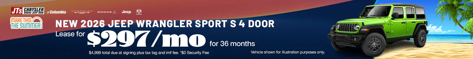 Lease for $297/mo for 36 months $4,999 total due at signing plus tax tag and imf fee. *$0 Security Fee