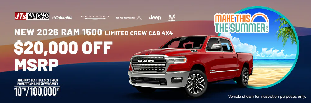 New 2026 RAM 1500 Limited Crew Cab 4×4 $20,000 off MSRP | JTs Chrysler Dodge Jeep Ram of Columbia