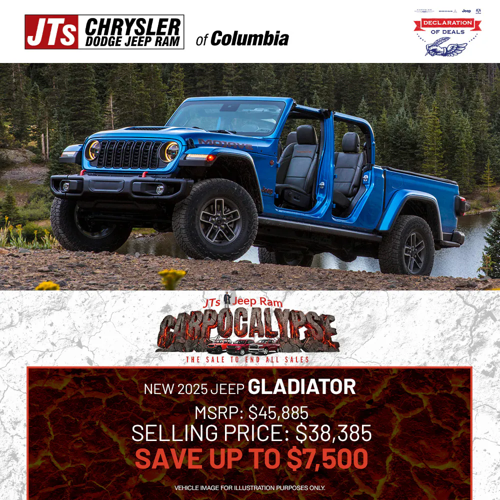Save up to $7,500  MSRP: $45,885  Selling price: $38,385 | JTs Chrysler Dodge Jeep Ram of Columbia