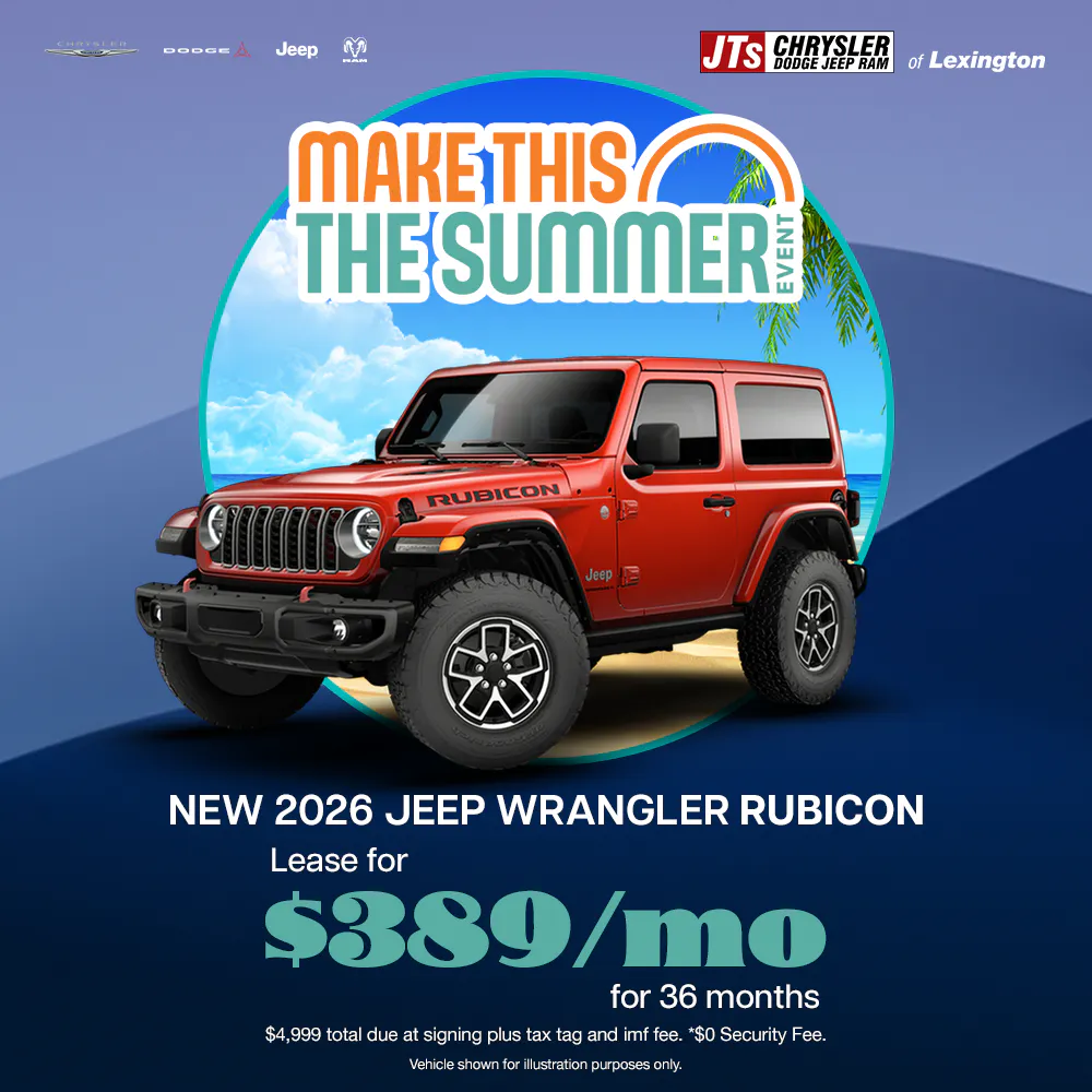 Lease for $389/mo for 36 months $4,999 total due at signing plus tax tag and imf fee.  *$0 Security Fee | JTs Chrysler Jeep Dodge Ram of Lexington