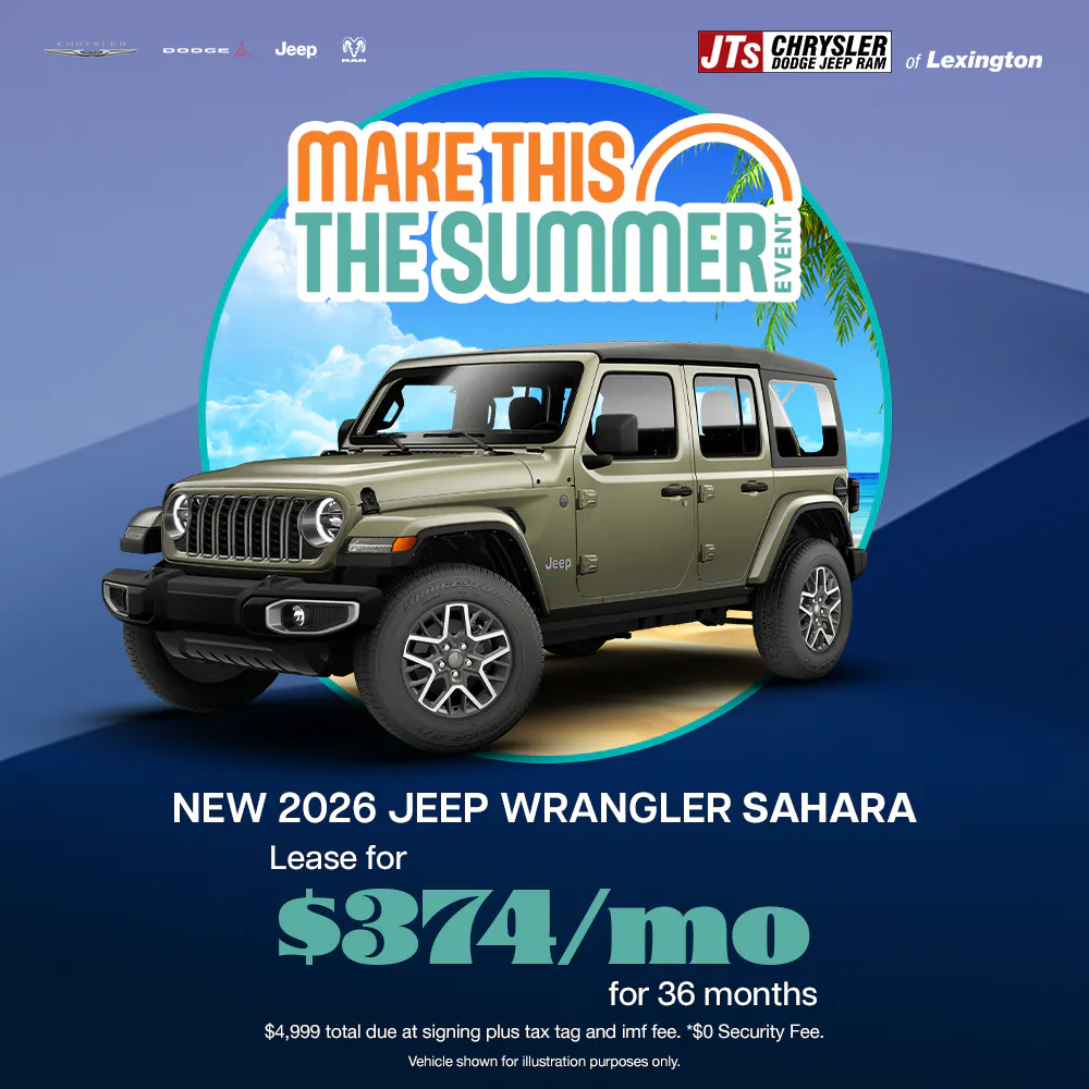 Lease for $374/mo for 36 months $4,999 total due at signing plus tax tag and imf fee.  *$0 Security Fee | JTs Chrysler Jeep Dodge Ram of Lexington