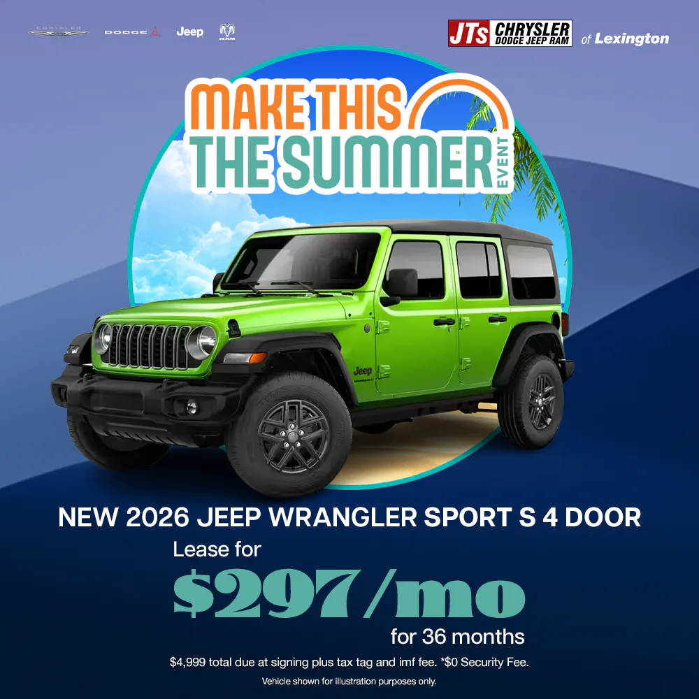 Lease for $297/mo for 36 months $4,999 total due at signing plus tax tag and imf fee.  *$0 Security Fee | JTs Chrysler Jeep Dodge Ram of Lexington