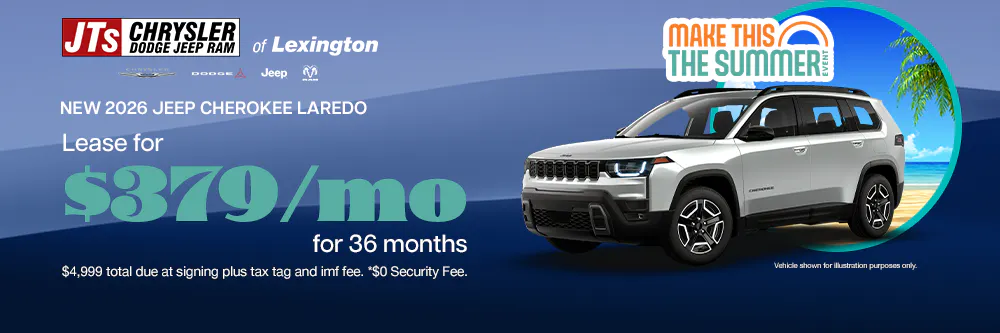 Lease for $379/mo for 36 months $4,999 total due at signing plus tax tag and imf fee. *$0 Security Fee | JTs Chrysler Jeep Dodge Ram of Lexington