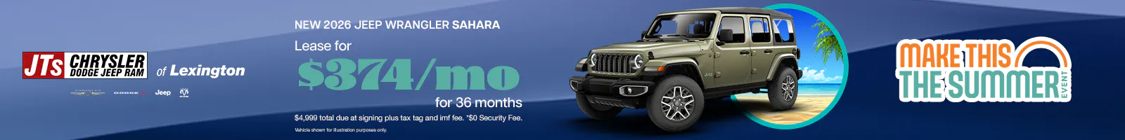 Lease for $374/mo for 36 months $4,999 total due at signing plus tax tag and imf fee. *$0 Security Fee