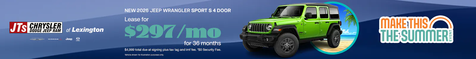 Lease for $297/mo for 36 months $4,999 total due at signing plus tax tag and imf fee. *$0 Security Fee