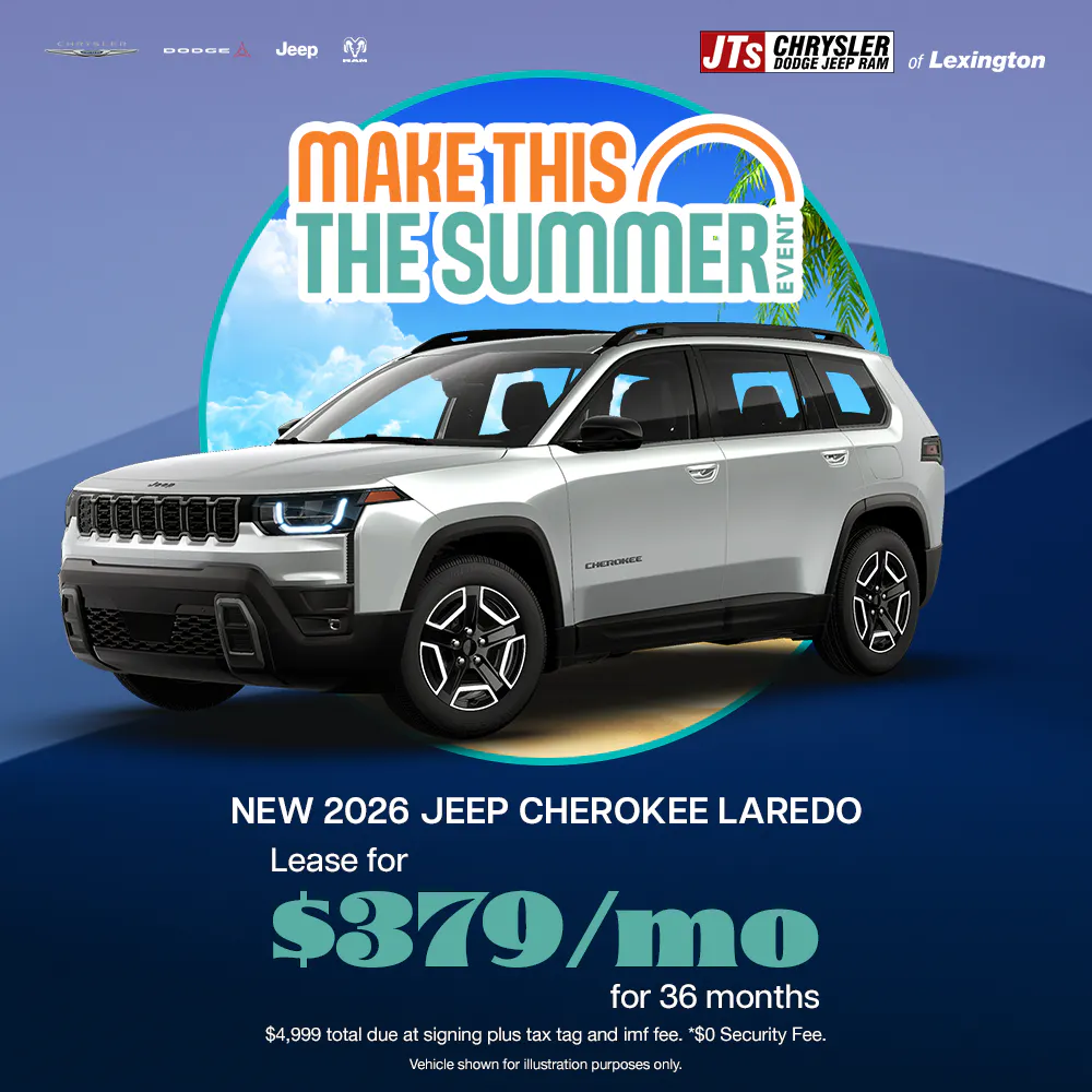Lease for $379/mo for 36 months $4,999 total due at signing plus tax tag and imf fee.  *$0 Security Fee | JTs Chrysler Jeep Dodge Ram of Lexington